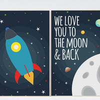 Space nursery decor, we love you to the moon and back, boys room wall art, baby boy, moon print, playroom decor, kids room, space decor