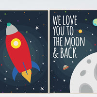 Space themed nursery, We love you to the moon and back, Space nursery decor, boys room wall art, baby boy, playroom decor, kids room