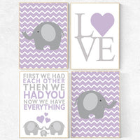 Nursery decor girl lilac, nursery wall art purple, First We Had Each Other, Elephant Nursery, Nursery Art, baby room art chevron elephant