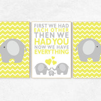 Nursery decor elephant, Nursery decor yellow, yellow and gray nursery decor, First We Had Each Other, gender neutral custom nursery wall art