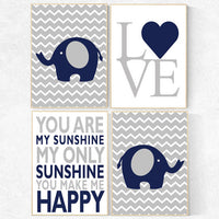 Navy nursery decor, You are my sunshine my only sunshine, navy gray, elephant nursery, kids room decor, kids quotes, baby boy nursery decor