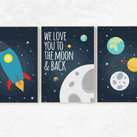 We love you to the moon and back, Space nursery decor, Space themed nursery, outer space, boys room wall art, baby boy, playroom, kids room