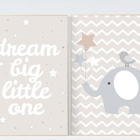 Elephant Nursery, Dream Big Little One, gender neutral nursery, beige and cream, Nursery Decor, Gray Beige gender neutral baby shower