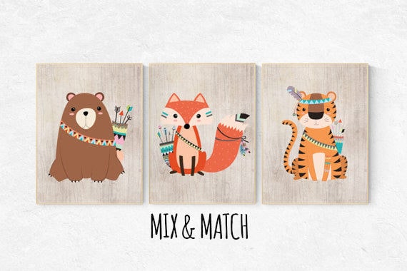 Woodland nursery, tribal nursery decor, woodland nursery, fox bear nursery decor, woodland nursery decor, fox, forest animals, kids room