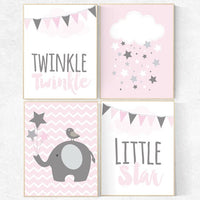 Twinkle Twinkle Little Star, Baby girl nursery, elephant nursery, cloud nursery, baby girl nursery ideas, pink nursery, girls room wall art