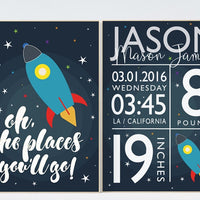 Space nursery decor, Baby birth stats, Outer Space Room Art, baby name, birth announcement, Boy Nursery, nursery wall art, Space Decor,