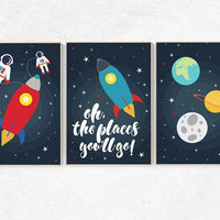 Oh the places you'll go, Space nursery decor, baby boy nursery, outer space nursery, space print, Space themed nursery, nursery prints, boy