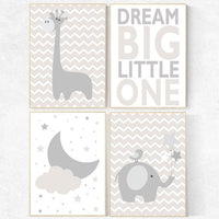 Gender neutral nursery, Dream big little one, beige and cream, cloud Nursery, Nursery Decor, Gray Beige gender neutral baby shower, cloud