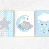 We love you to the moon and back, nursery decor, blue nursery decor, moon nursery, elephant nursery, nursery wall art, baby room decor, gift