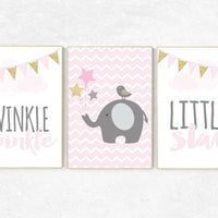Pink and gold nursery decor, Twinkle twinkle little star, girls room decor, elephant nursery, pink and gold baby shower, pink gold nursery