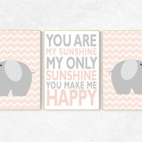 Peach nursery, elephant nursery, You Are My Sunshine Nursery Art, coral nursery decor, nursery decor girl, Girl nursery wall art, Girls room