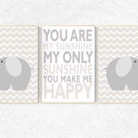 You are my sunshine my only sunshine, Gender neutral nursery, beige, cream, elephant Nursery Decor, Gray, gender neutral, nursery decor
