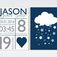 Baby birth stats, birth stats wall art, Navy nursery decor, Navy Gray, royal blue, baby boy nursery, boys room, navy nursery art