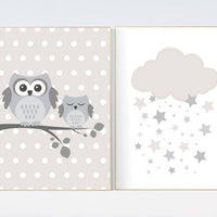 Owl nursery decor, gender neutral nursery, owl decor for nursery, beige and cream, cloud Nursery Decor Gray Beige gender neutral baby shower