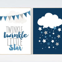 Navy nursery decor, Twinkle twinkle little star, cloud Nursery, Navy Gray, royal blue, baby boy nursery,  boys room baby shower navy nursery
