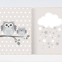 Owl nursery decor, gender neutral nursery, owl decor for nursery, beige and cream, cloud Nursery Decor Gray Beige gender neutral baby shower