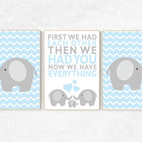 Baby boy nursery, Blue nursery, First We Had Each Other, boys room decor, Elephant Nursery decor, blue nursery wall art, nursery print set