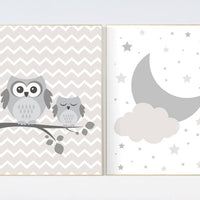 Owl nursery decor, gender neutral nursery, owl decor for nursery, beige and cream, cloud Nursery Decor Gray Beige gender neutral baby shower