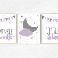Twinkle Twinkle Little Star, Purple nursery decor, cloud nursery, baby girl nursery wall art, new baby gift, purple gray nursery Purple Grey