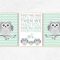 Owl nursery wall art, mint nursery decor, first we had each other then we had you, mint gray, owl room decor, owl nursery decor, kids room