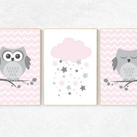 Pink nursery decor, Owl nursery wall art, baby girl room decor, owl nursery decor, baby girl nursery decor, nursery girl decor, nursery girl
