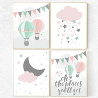 Coral mint nursery, Mint pink nursery, Oh the places you'll go, Baby girl nursery decor, nursery decor girls, mint pink wall art