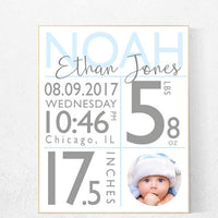 Birth stats wall art, blue nursery prints, baby boy gift personalized, Nursery Birth Stats, nursery prints, baby name wall art new baby gift
