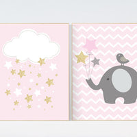 nursery decor elephant, Pink gold nursery decor, baby girl nursery wall art, baby room decor, nursery decor girls baby room prints elephant