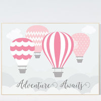 hot air balloon nursery, large nursery art, baby girl nursery decor, nursery wall art, nursery print, pink nursery decor, playroom decor
