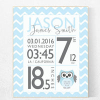 Personalized Birth Stats Print: Blue Nursery Decor, Baby Keepsake