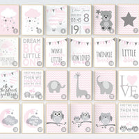 Pink Gray Nursery Art, Baby Girl Nursery Decor, Nursery Print, Baby Girl Pink Nursery Art, set of 3, Baby Girl Wall Art, cloud nursery print