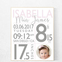 Baby birth print, Girl birth announcement nursery decor, pink nursery decor, pink nursery, baby stats, new baby gift ideas Personalized