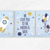 We love you to the moon and back, Space nursery decor, Space themed nursery, outer space, boys room wall art, baby boy, playroom, kids room