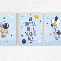 We love you to the moon and back, Space nursery decor, Space themed nursery, outer space, boys room wall art, baby boy, playroom, kids room
