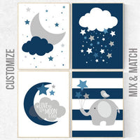 Nursery prints boy, navy blue nursery decor, dream big, nursery decor, elephant nursery, NAVY gray Nursery decor boy, nursery prints quotes