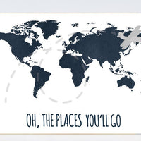 Navy nursery, Oh the places you'll go, world map wall art kids, navy blue, nursery decor boys, world map nursery, navy nursery, navy gray