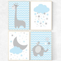 Nursery decor elephant, nusery decor boy, Blue gray nursery, boys room decor, nursery prints boy, nursery prints animals, blue nursery decor