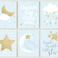 Nursery decor boy, ,dream big little one, twinkle twinkle little star, Blue gold, nursery decor, blue nursery, moon nursery, nursery decor