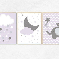 lilac gray nursery decor, baby girl nursery, lavender gray nursery, cloud nursery, girls room decor, star nursery decor girl, Purple Grey