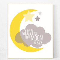 We love you to the moon and back, nursery decor, yellow nursery decor, moon nursery, nursery wall art, baby room decor, new baby gift