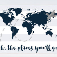 Oh the places you'll go, navy blue wall art, navy nursery, travel nursery, nursery decor boys, world map nursery, navy nursery, navy gray