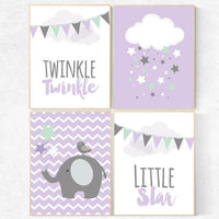 Twinkle Twinkle Little Star, Baby girl nursery decor, lilac mint nursery decor, cloud nursery girls room wall art, lilac nursery decor