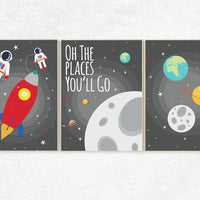 Space nursery decor, gray nursery decor, outer space nursery wall art, Oh the places you'll go, nursery set, space themed nursery, grey,