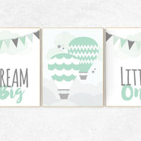 Dream Big Little One, gender neutral nursery, mint grey, hot air balloon Nursery, Nursery Decor, mint gray, gender neutral baby shower