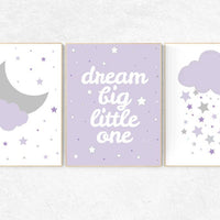 Nursery decor girl lavender, lavender nursery decor, lavender nursery art, baby girl nursery decor, dream big little one, baby room wall art