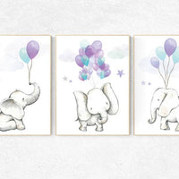 Purple mint nursery decor, nursery decor elephant, animal prints, elephant baby room, lavender mint nursery, lilac nursery, animal nursery