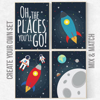 Space nursery decor, Oh the places you'll go, nursery decor boy, outer space nursery, space print, Space themed nursery, boys room decor