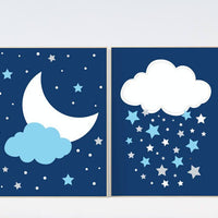 Navy nursery decor, cloud nursery art, star nursery, nursery decor boy, Baby boy nursery decor, navy gray nursery, boys room wall art