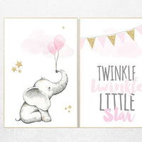 Nursery decor girl gold, Twinkle twinkle, Elephant nursery decor, pink gold nursery, Baby girl nursery decor, elephant balloon, gold nursery