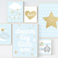 Nursery decor boy, Blue gold, nursery decor, blue nursery, dream big little one, moon and back, moon nursery, nursery decor